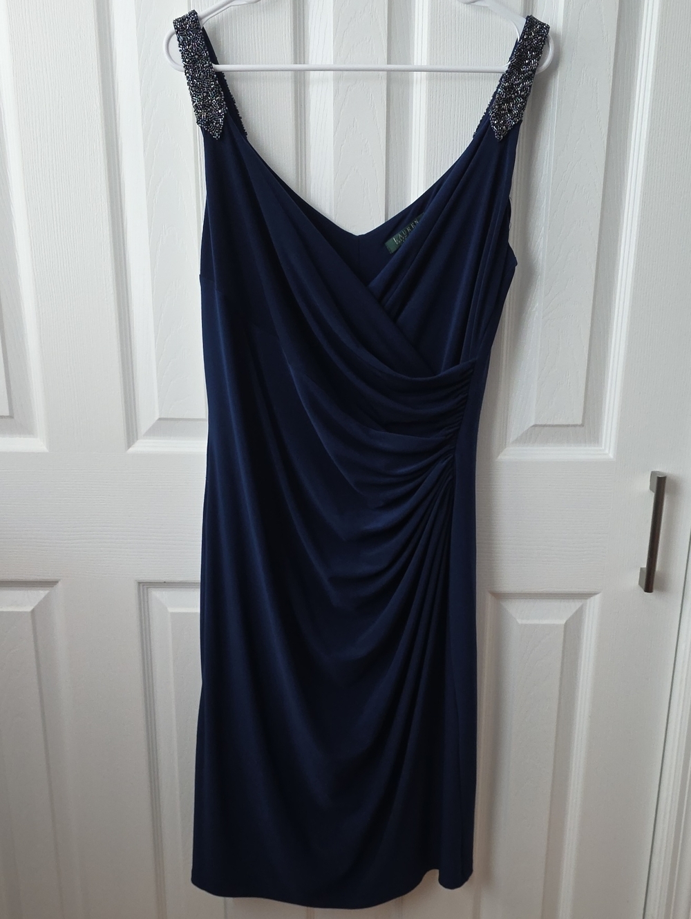 Lauren Ralph Lauren Navy Beaded-Strap Midi Dress